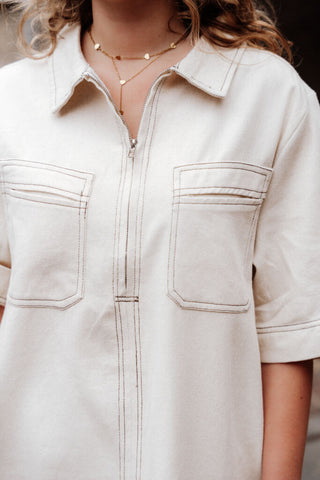 Azzurro 95240 denim dress zipper beige – foto 3